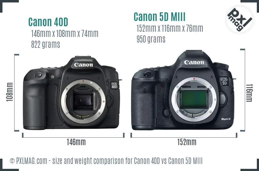 Canon 40D vs Canon 5D MIII size comparison