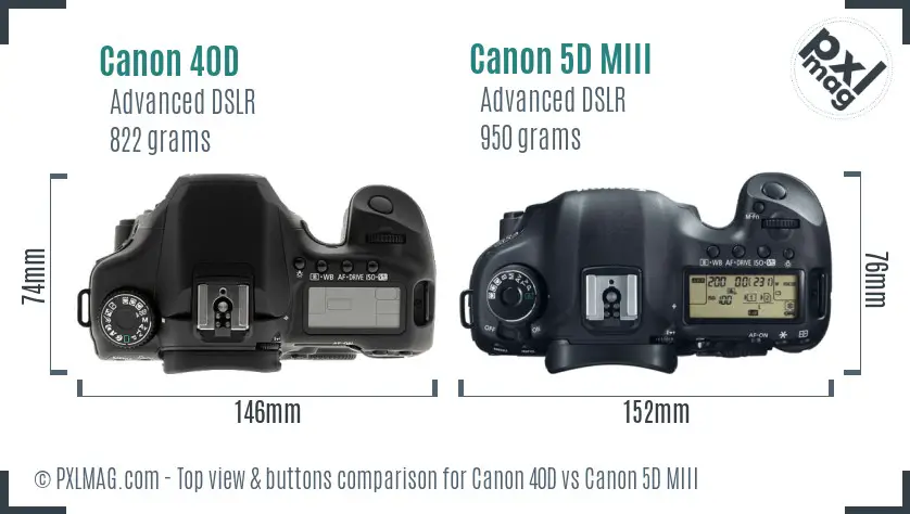Canon 40D vs Canon 5D MIII top view buttons comparison