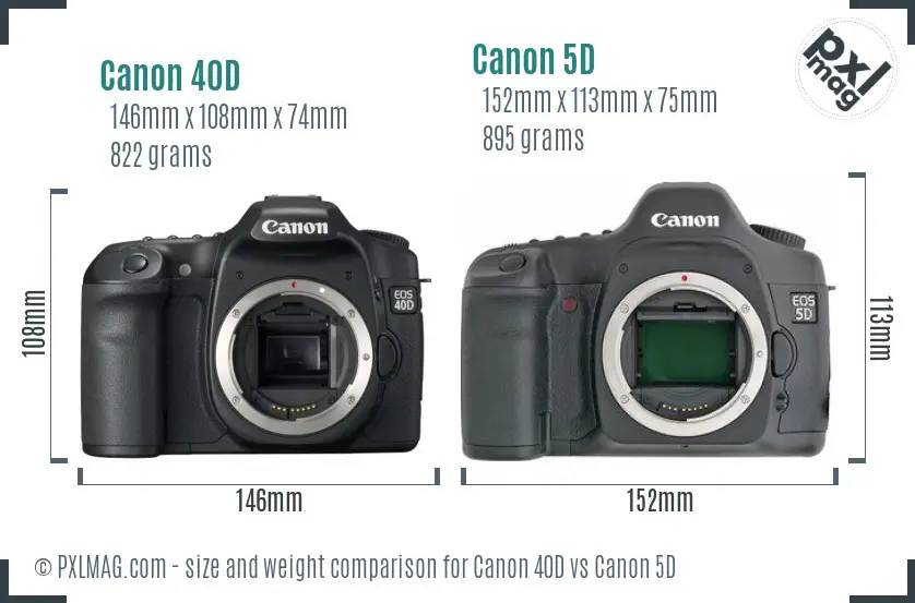 Canon 40D vs Canon 5D size comparison