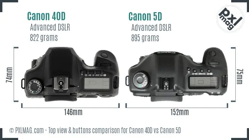 Canon 40D vs Canon 5D top view buttons comparison