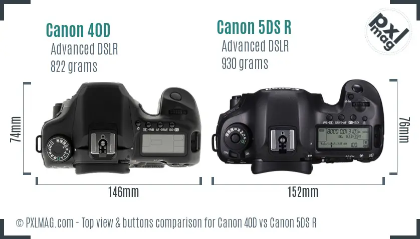 Canon 40D vs Canon 5DS R top view buttons comparison