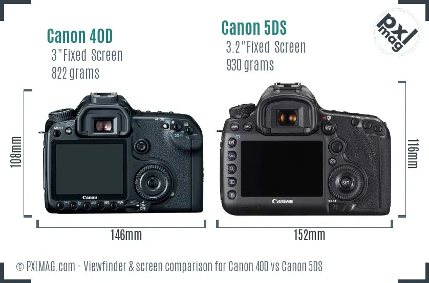 Canon 40D vs Canon 5DS Screen and Viewfinder comparison