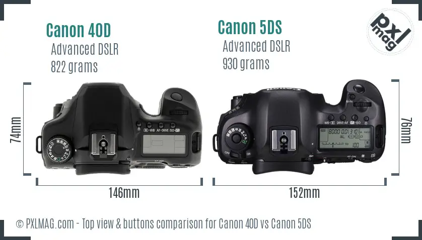Canon 40D vs Canon 5DS top view buttons comparison