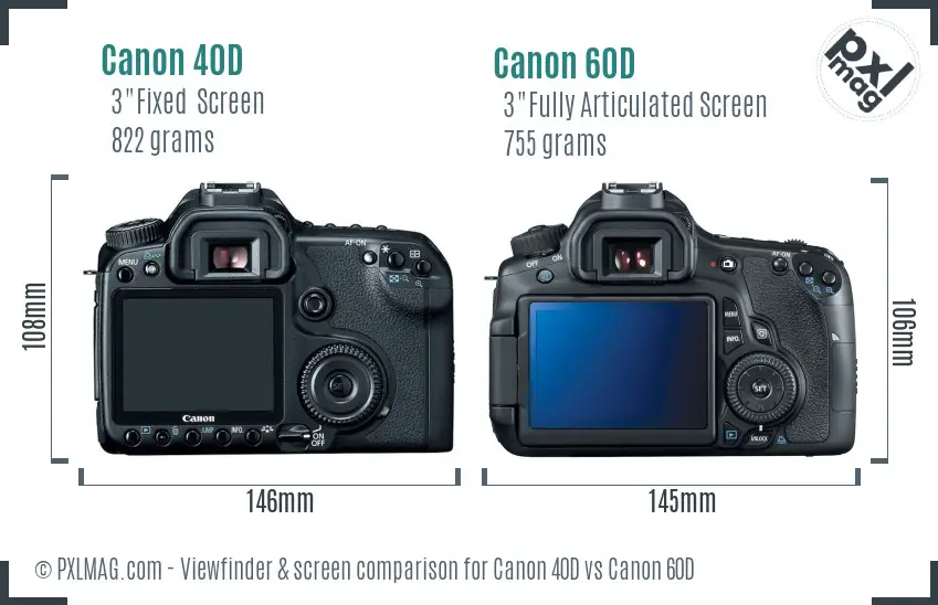 Canon 40D vs Canon 60D Screen and Viewfinder comparison
