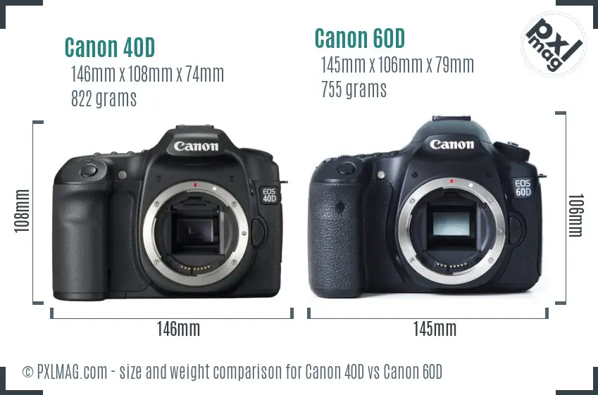 Canon 40D vs Canon 60D size comparison