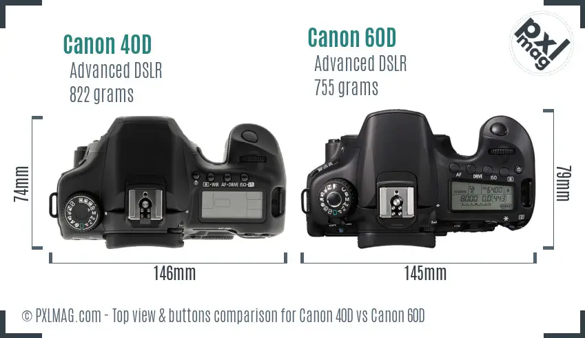 Canon 40D vs Canon 60D top view buttons comparison