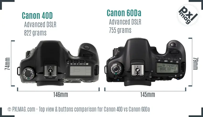Canon 40D vs Canon 60Da top view buttons comparison