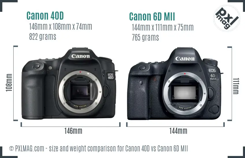 Canon 40D vs Canon 6D MII size comparison