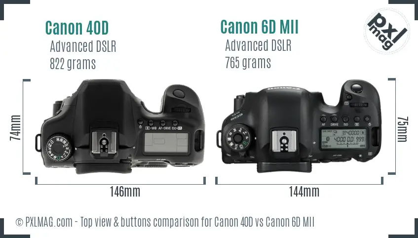 Canon 40D vs Canon 6D MII top view buttons comparison