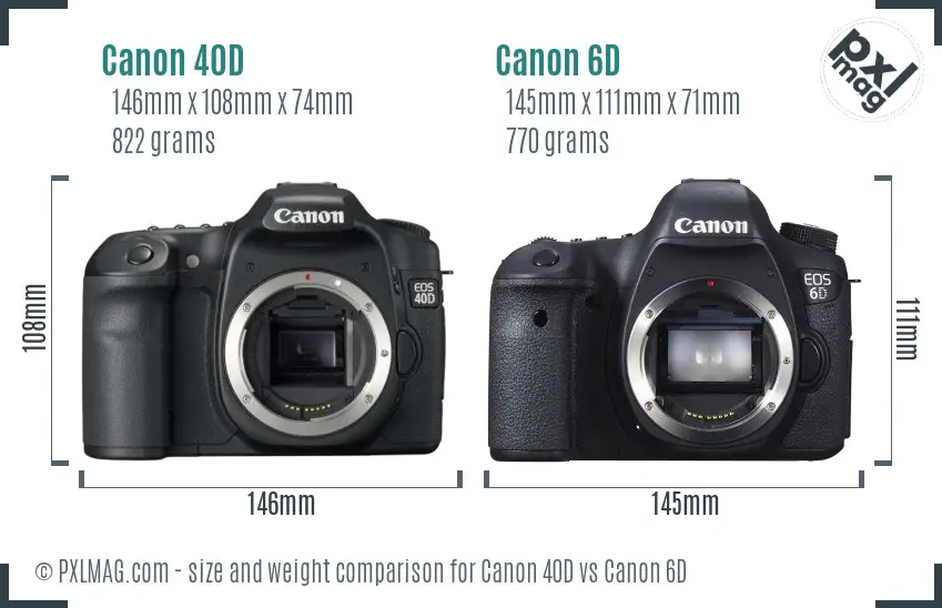 Canon 40D vs Canon 6D size comparison
