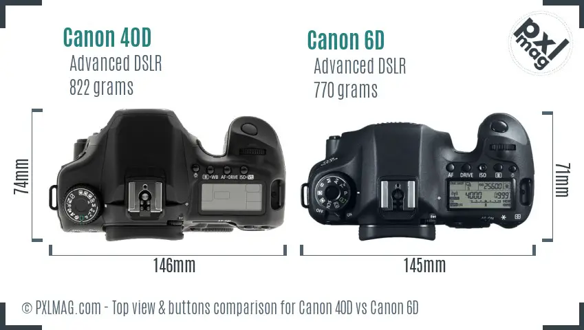 Canon 40D vs Canon 6D top view buttons comparison
