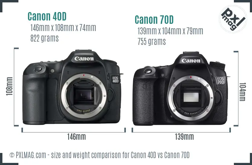 Canon 40D vs Canon 70D size comparison