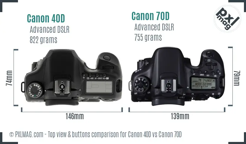 Canon 40D vs Canon 70D top view buttons comparison