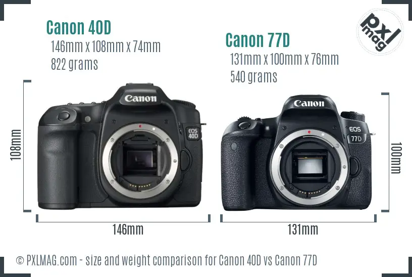 Canon 40D vs Canon 77D size comparison