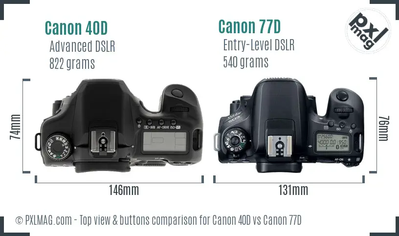 Canon 40D vs Canon 77D top view buttons comparison