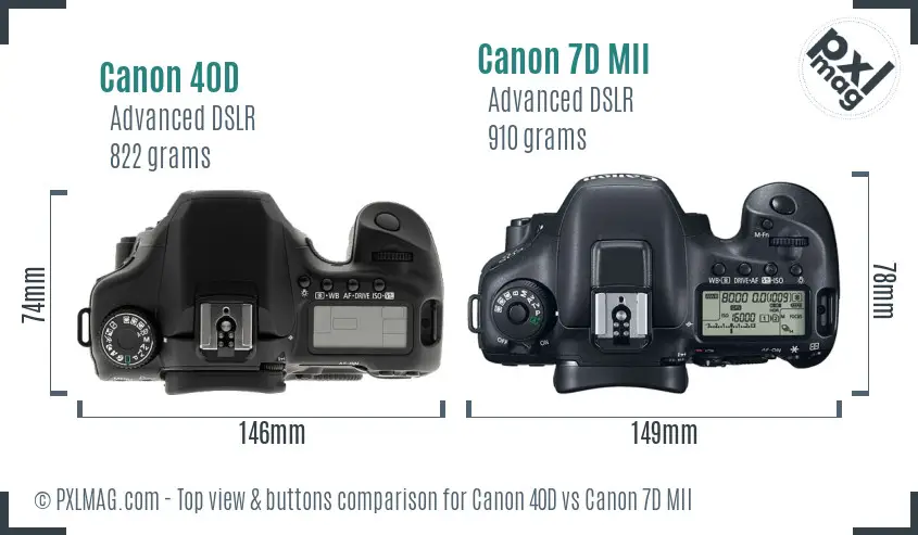 Canon 40D vs Canon 7D MII top view buttons comparison