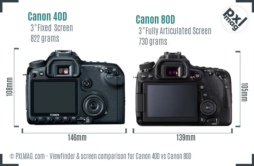 Canon 40D vs Canon 80D Screen and Viewfinder comparison