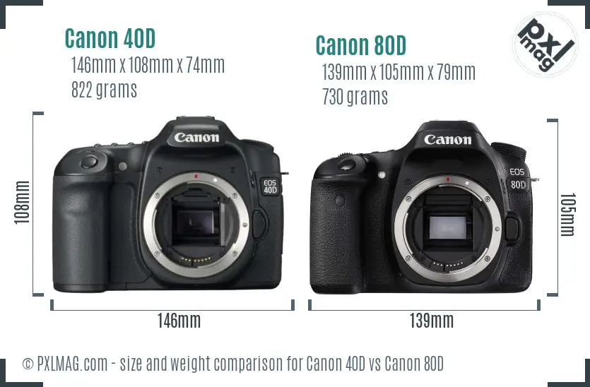 Canon 40D vs Canon 80D size comparison