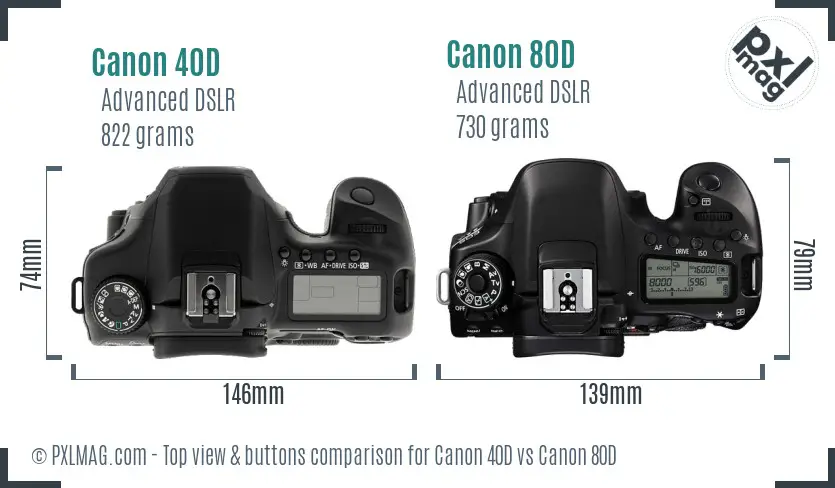 Canon 40D vs Canon 80D top view buttons comparison