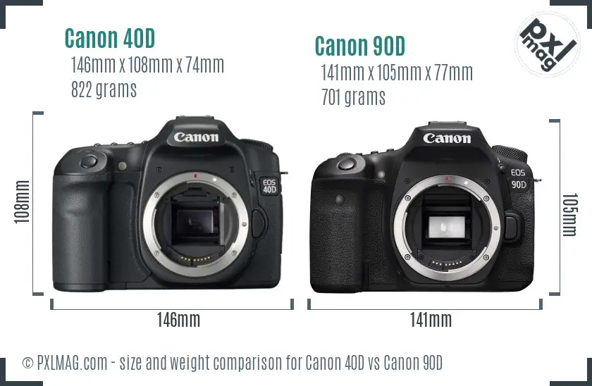 Canon 40D vs Canon 90D size comparison