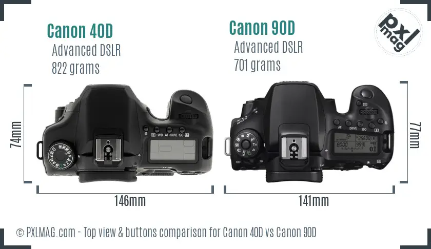 Canon 40D vs Canon 90D top view buttons comparison