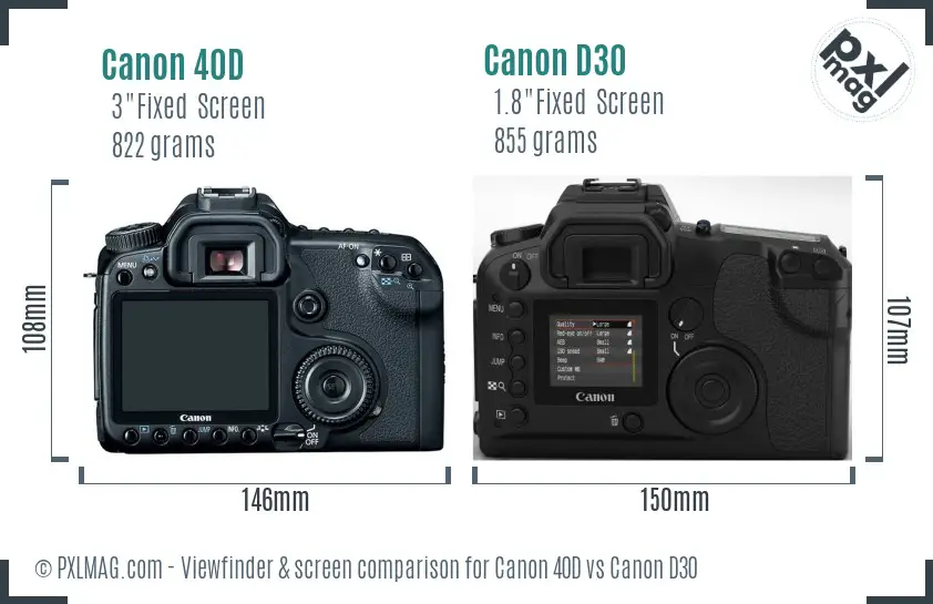 Canon 40D vs Canon D30 Screen and Viewfinder comparison
