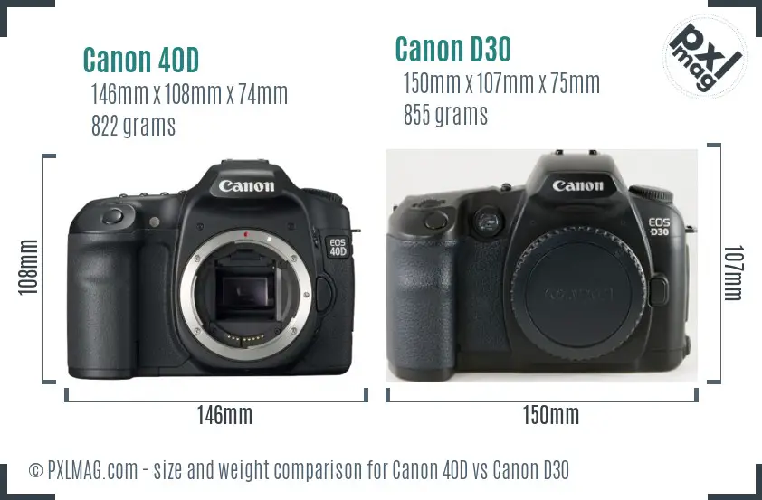 Canon 40D vs Canon D30 size comparison