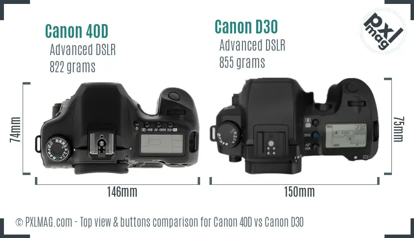 Canon 40D vs Canon D30 top view buttons comparison