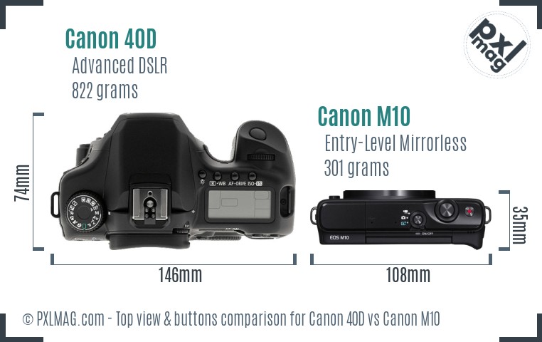 Canon 40D vs Canon M10 top view buttons comparison