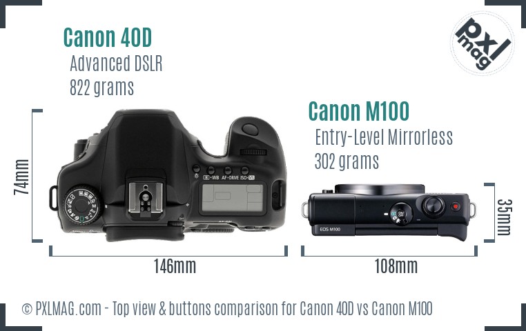 Canon 40D vs Canon M100 top view buttons comparison