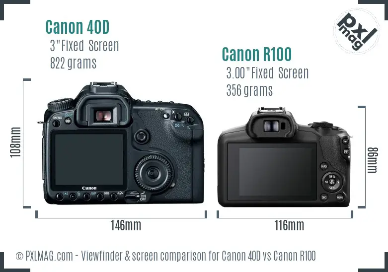 Canon 40D vs Canon R100 Screen and Viewfinder comparison Canon 40D vs Canon R100 Screen and Viewfinder comparison