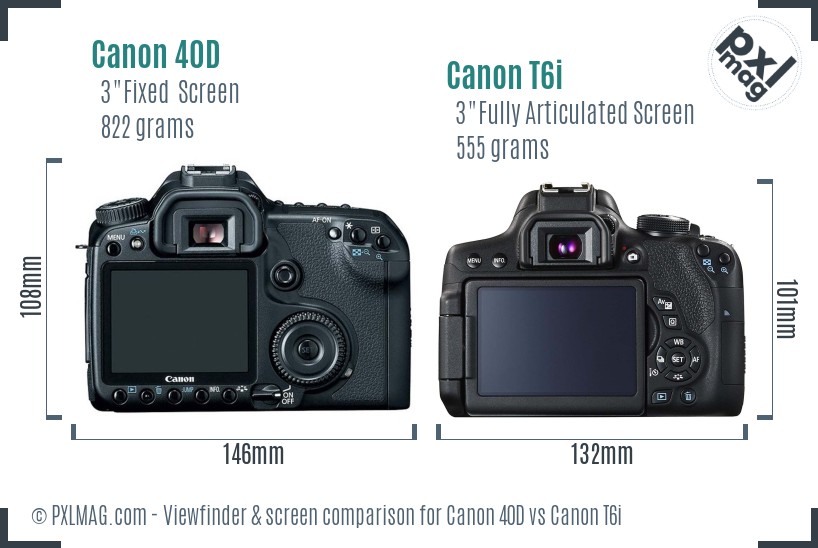 Canon 40D vs Canon T6i Screen and Viewfinder comparison