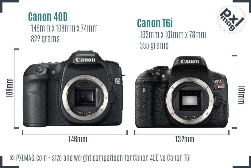 Canon 40D vs Canon T6i size comparison Canon 40D vs Canon T6i size comparison