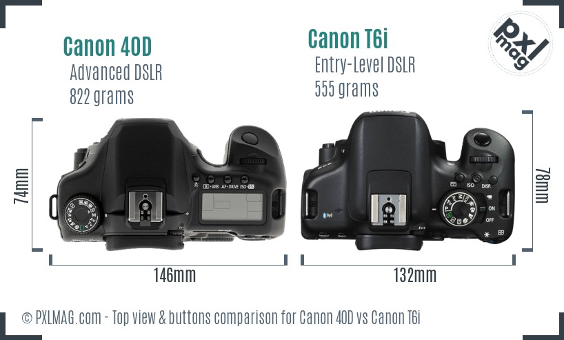 Canon 40D vs Canon T6i top view buttons comparison