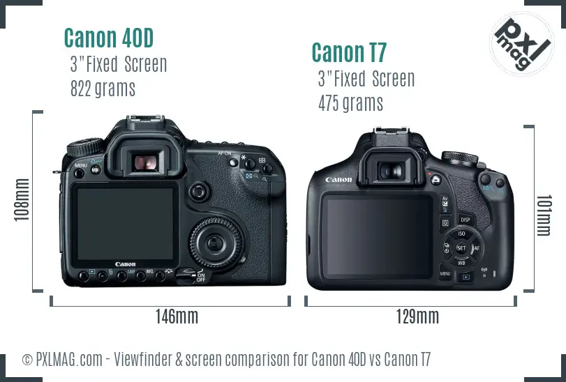 Canon 40D vs Canon T7 Screen and Viewfinder comparison Canon 40D vs Canon T7 Screen and Viewfinder comparison