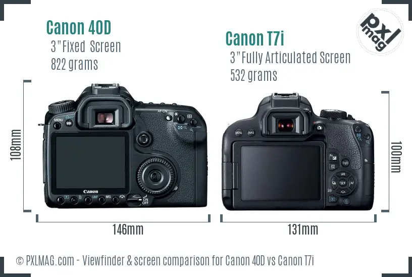 Canon 40D vs Canon T7i Screen and Viewfinder comparison