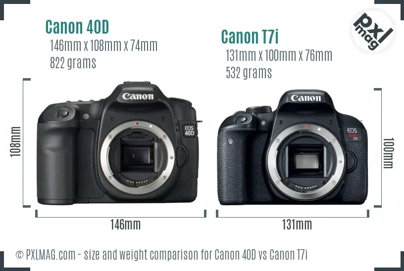 Canon 40D vs Canon T7i size comparison