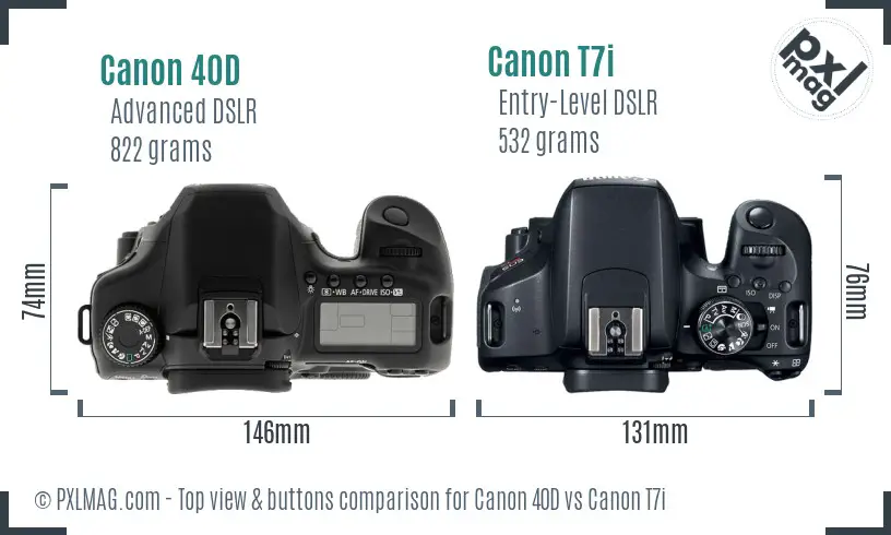 Canon 40D vs Canon T7i top view buttons comparison