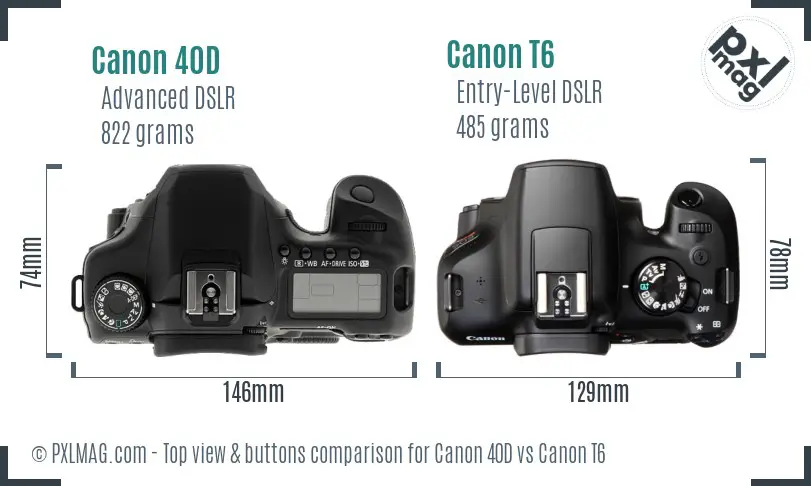 Canon 40D vs Canon T6 top view buttons comparison Canon 40D vs Canon T6 top view buttons comparison