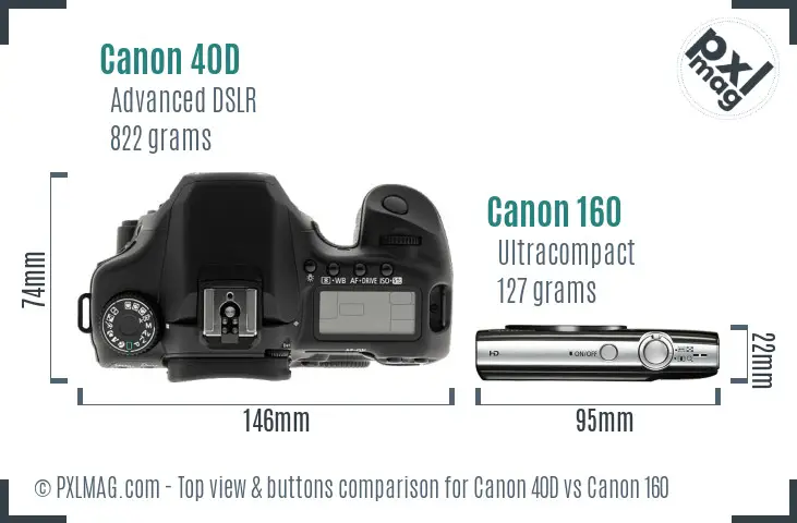 Canon 40D vs Canon 160 top view buttons comparison