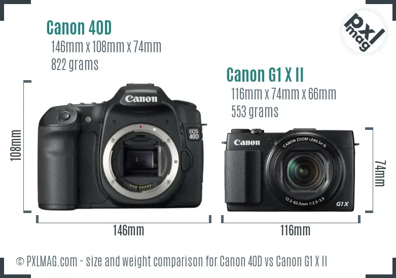 Canon 40D vs Canon G1 X II size comparison Canon 40D vs Canon G1 X II size comparison