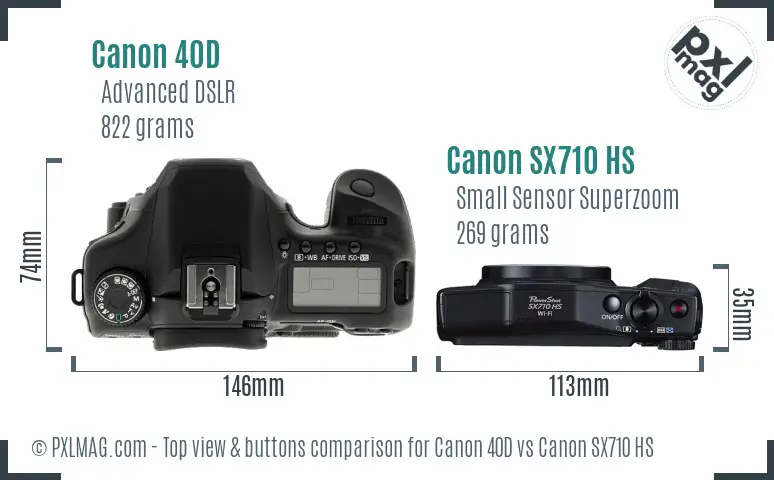 Canon 40D vs Canon SX710 HS top view buttons comparison