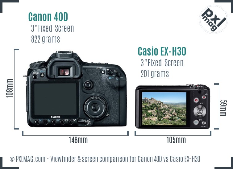 Canon 40D vs Casio EX-H30 Screen and Viewfinder comparison