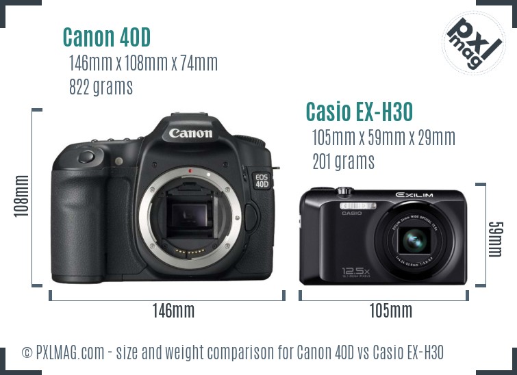 Canon 40D vs Casio EX-H30 size comparison