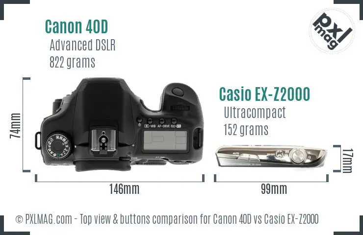 Canon 40D vs Casio EX-Z2000 top view buttons comparison