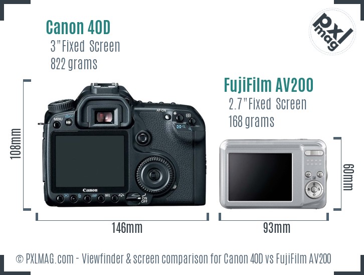 Canon 40D vs FujiFilm AV200 Screen and Viewfinder comparison