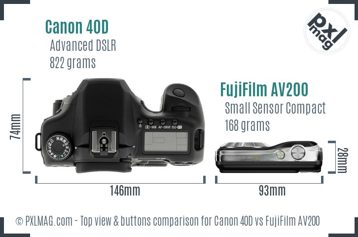 Canon 40D vs FujiFilm AV200 top view buttons comparison