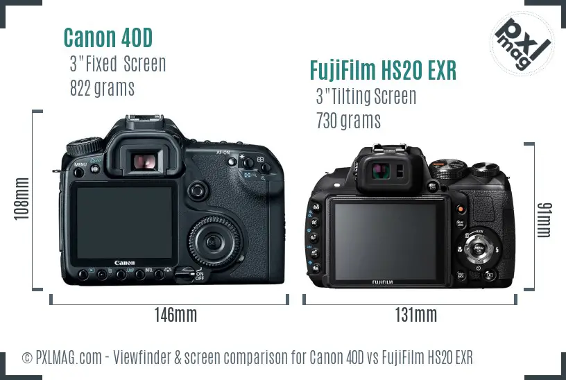 Canon 40D vs FujiFilm HS20 EXR Screen and Viewfinder comparison