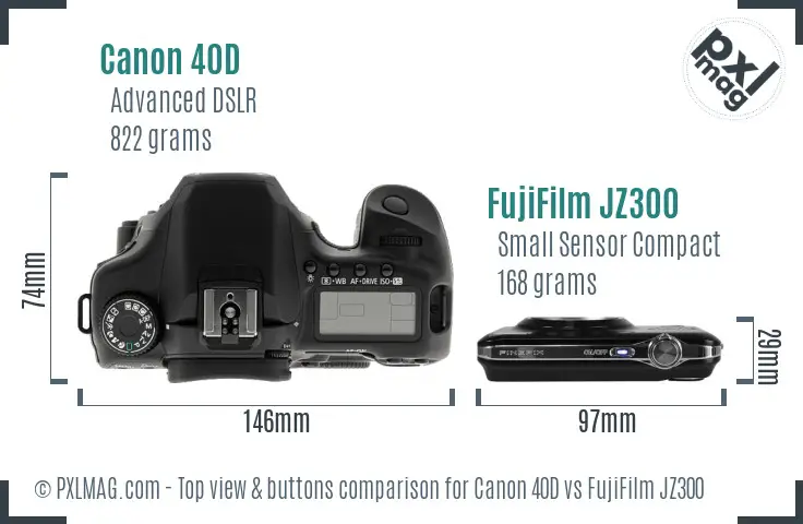Canon 40D vs FujiFilm JZ300 top view buttons comparison