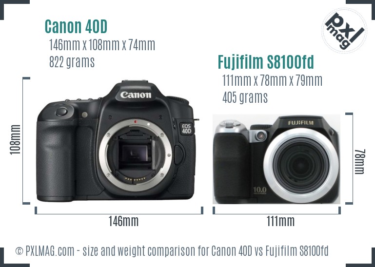 Canon 40D vs Fujifilm S8100fd size comparison